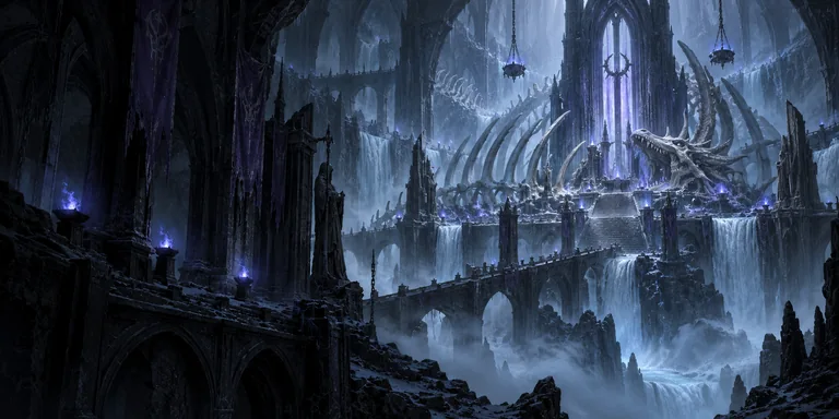 Gravewyrm Sanctum, a dungeon of bone bridges and waterfalls